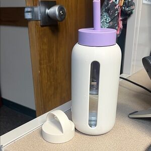Lavender and White Water Bottle with Straw bink